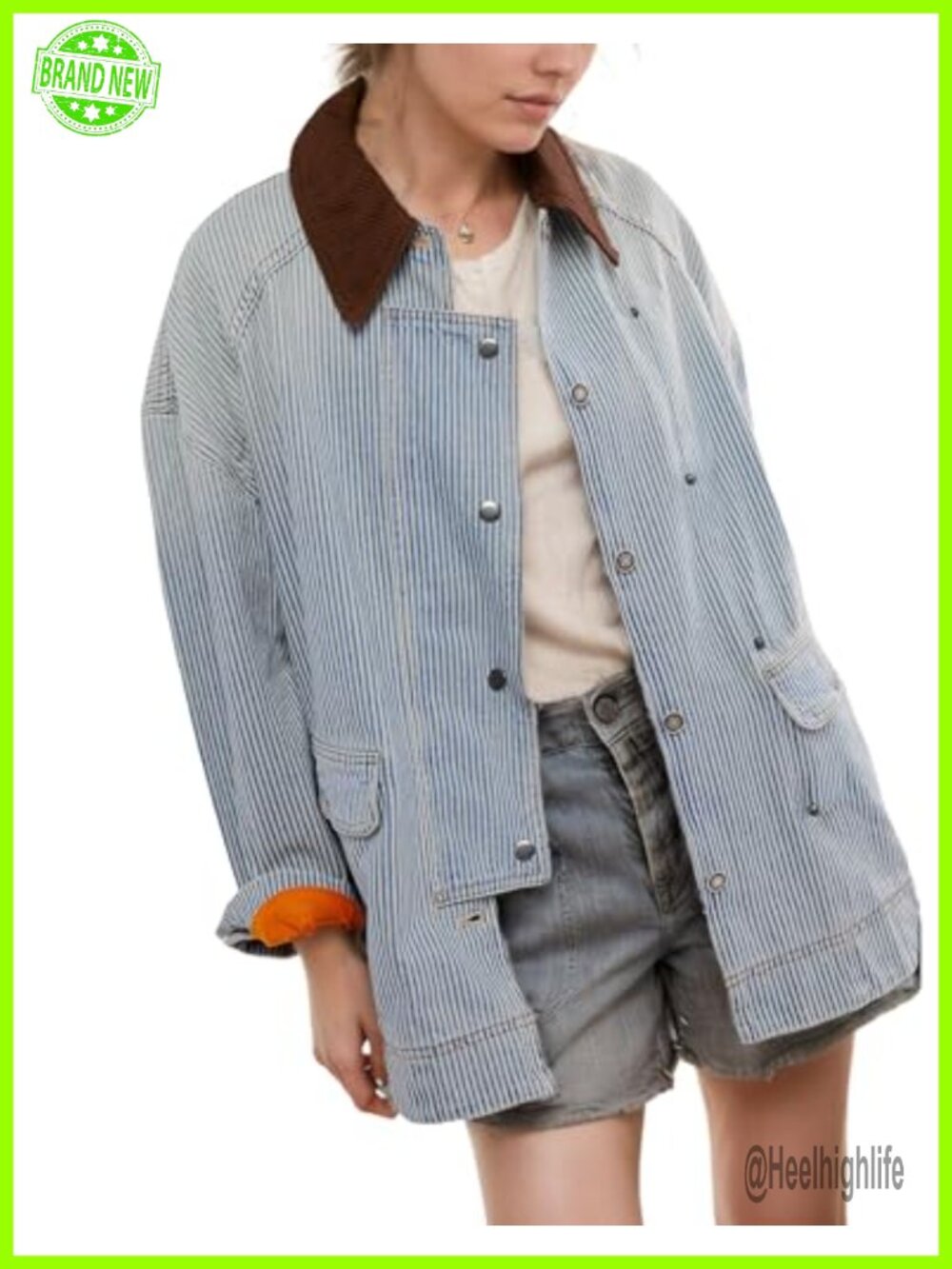 Women's Oversized Cornrow Collar Denim Jacket Snap Closure